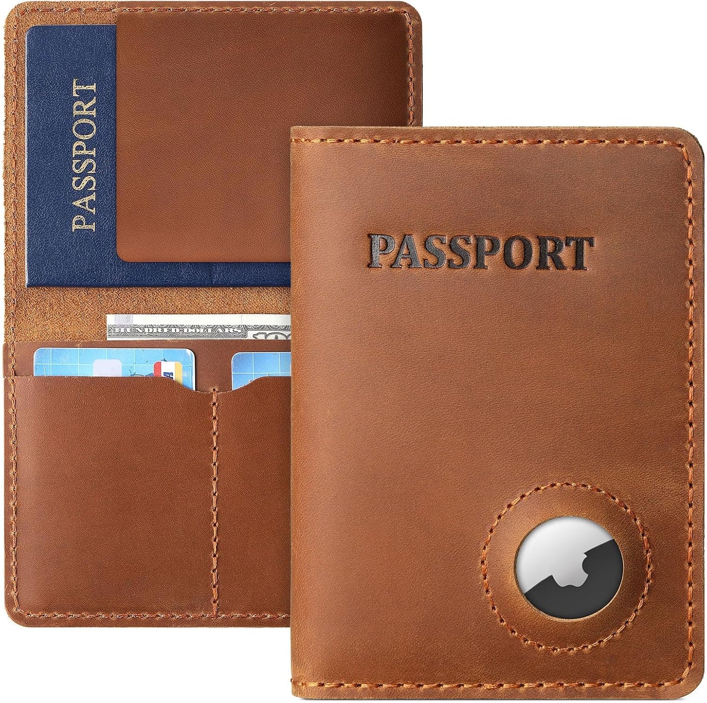 Real Leather Wallet Passport Vaccine Holder Combo Travel Organizer (Light Brown)