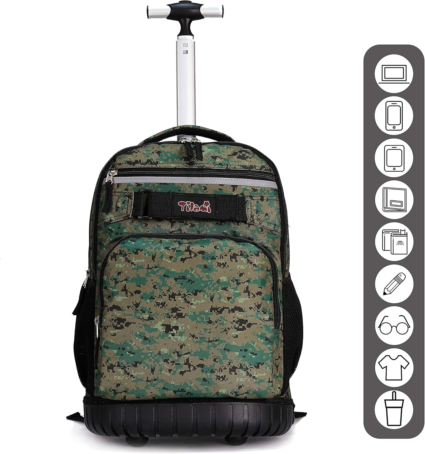 Tilami Rolling Backpack 18 inch Wheeled Backpack School College Student Travel Trip Boys and Girls