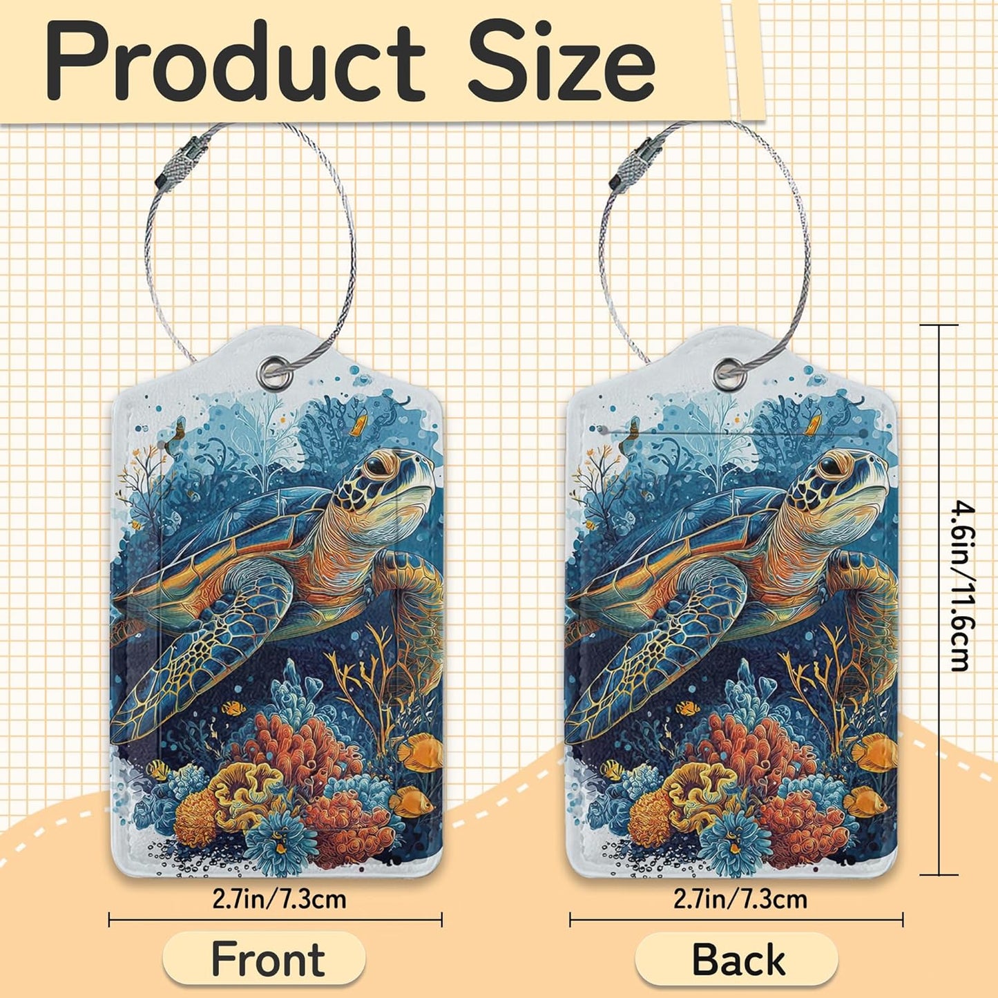 3 PCS Sea Turtle Luggage Tags,Tropical Coral Fish Suitcase Tags Privacy Cover ID Label with Stainless Steel Loop and Address Card for Travel Bag Suitcase