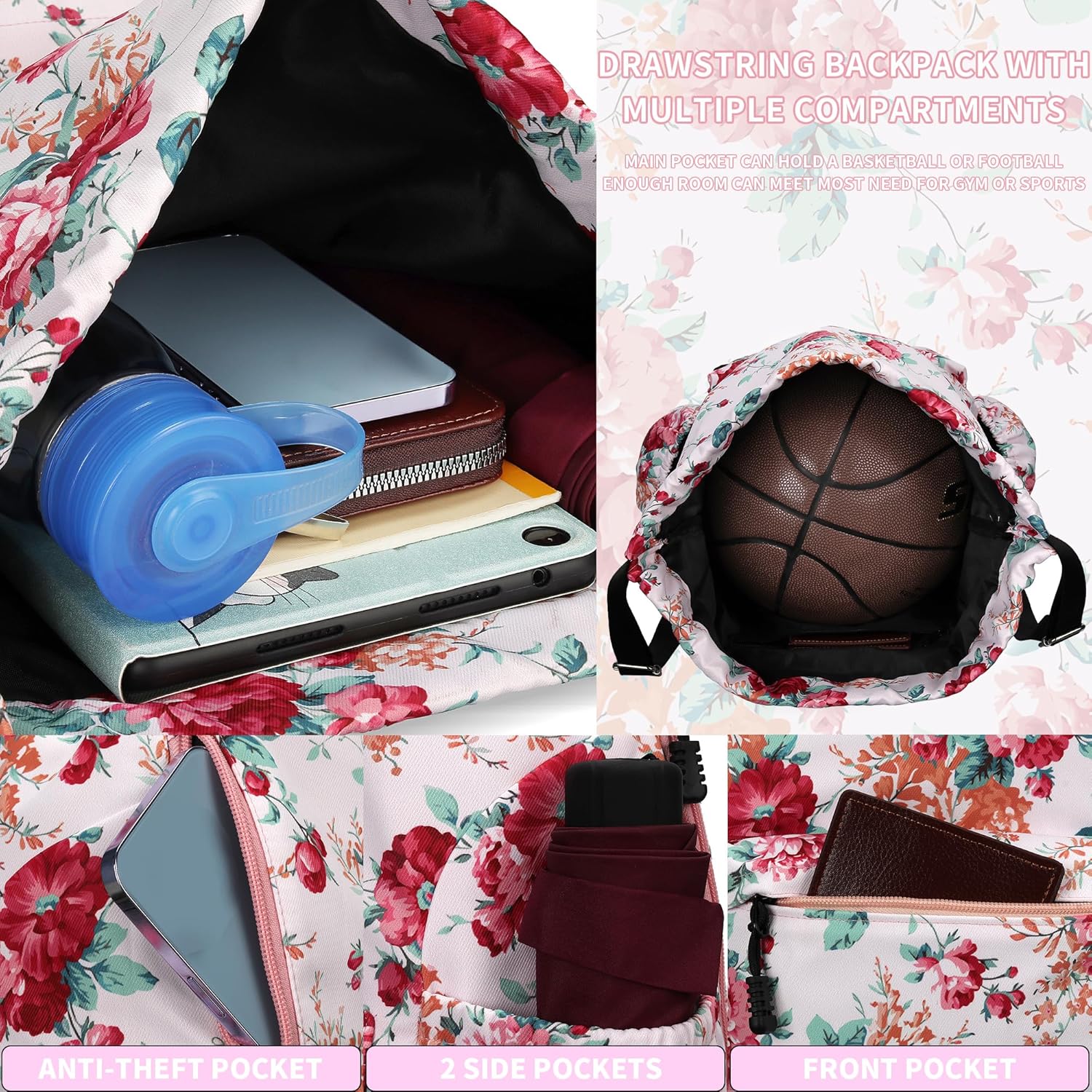 Drawstring Backpack for Women Drawstring Gym Bag Water Resistant Small Cinch Sack Pull String