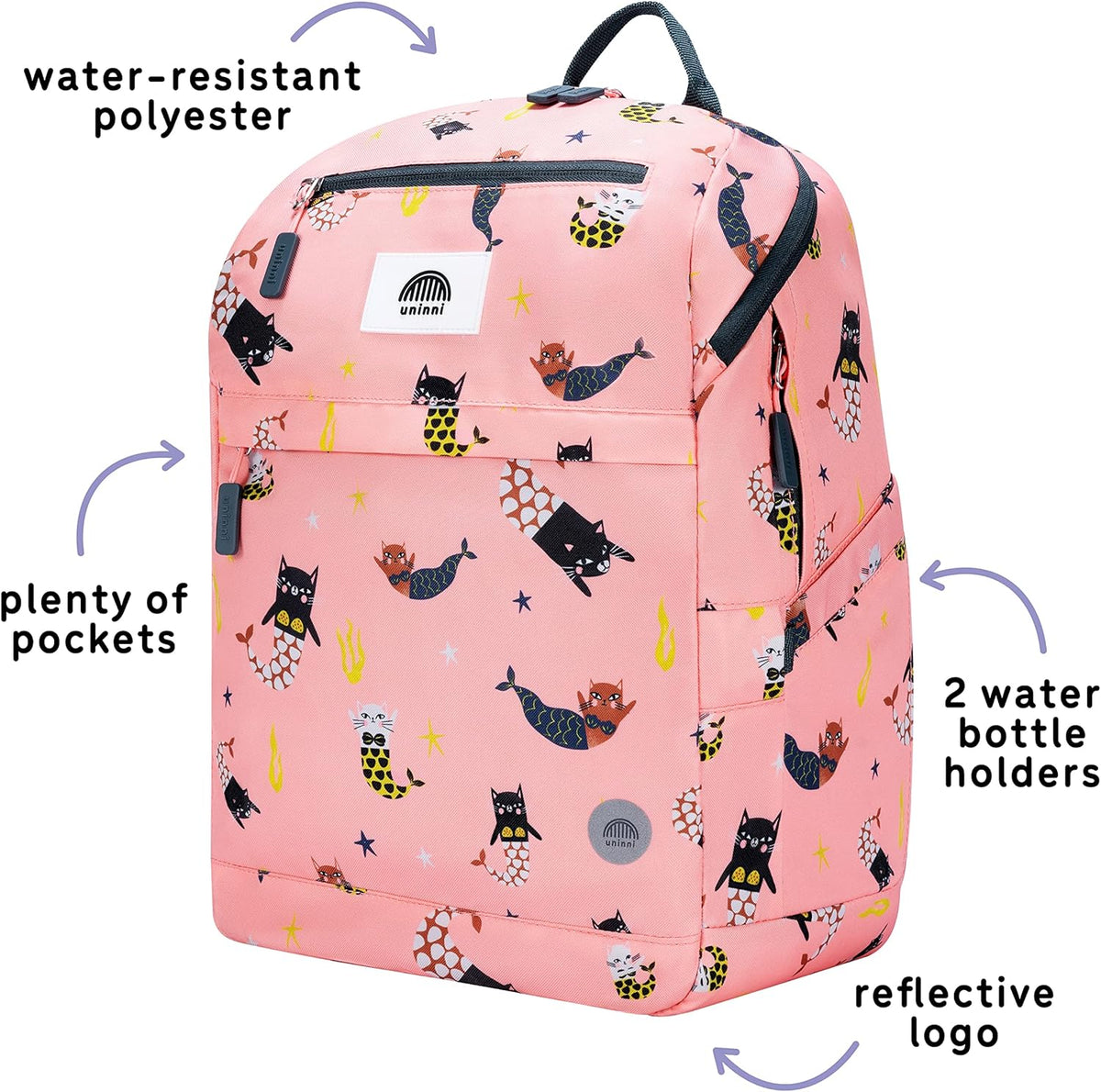 uninni 16" Kid's Backpack for Girls and Boys Age 6+ with Padded, and Adjustable Shoulder Straps.