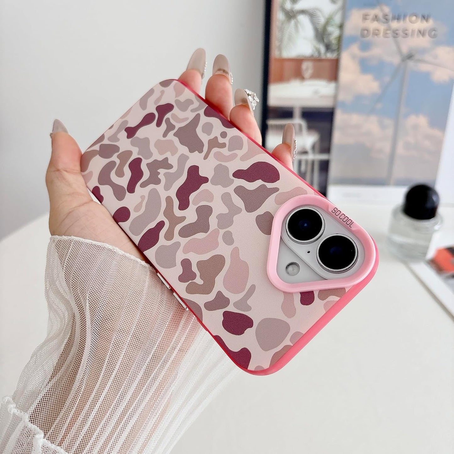 for iPhone 16 Case, Vintage Camo Pattern Design for Men Boys Teens, Cool Camouflage Shockproof Protective Cover for Girls Women - Pink