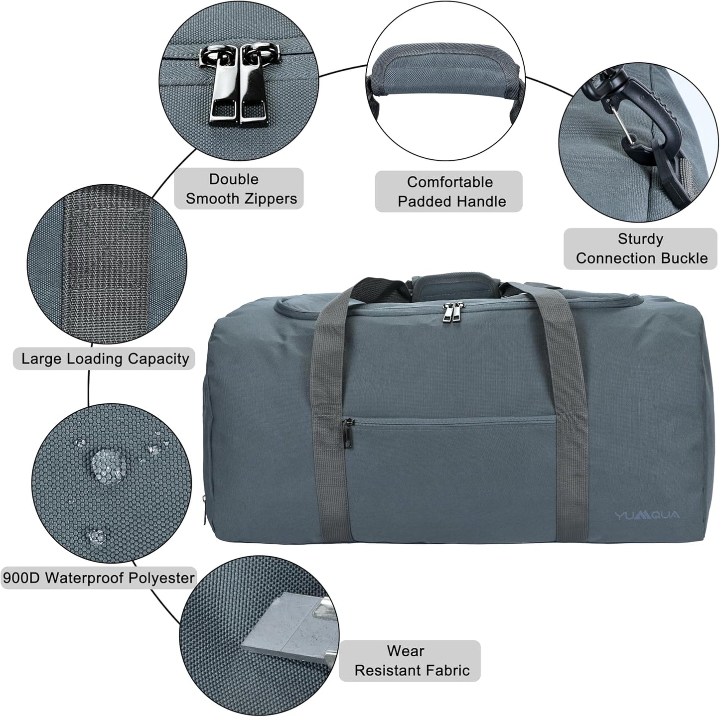 Duffle Bag for Men 65L, Travel Bag with Shoes Compartment, Large Capacity Duffel Bag, Water Resistant & Tear Resistant Women Weekender Bag with Shoulder Strap for Sports Gym Travel Camping (Gray)
