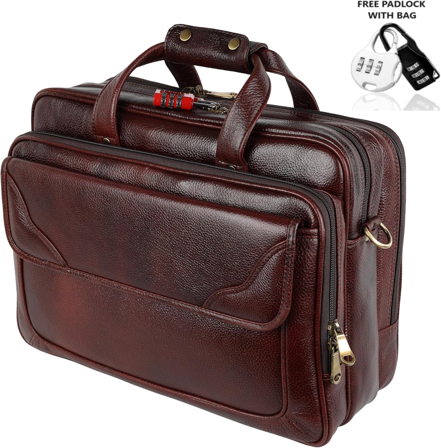 DA LV Full Grain Leather Laptop Briefcase for Men Top Choice Gifts Laptop Bag Multiple 16'' Compartments Brass Hardware
