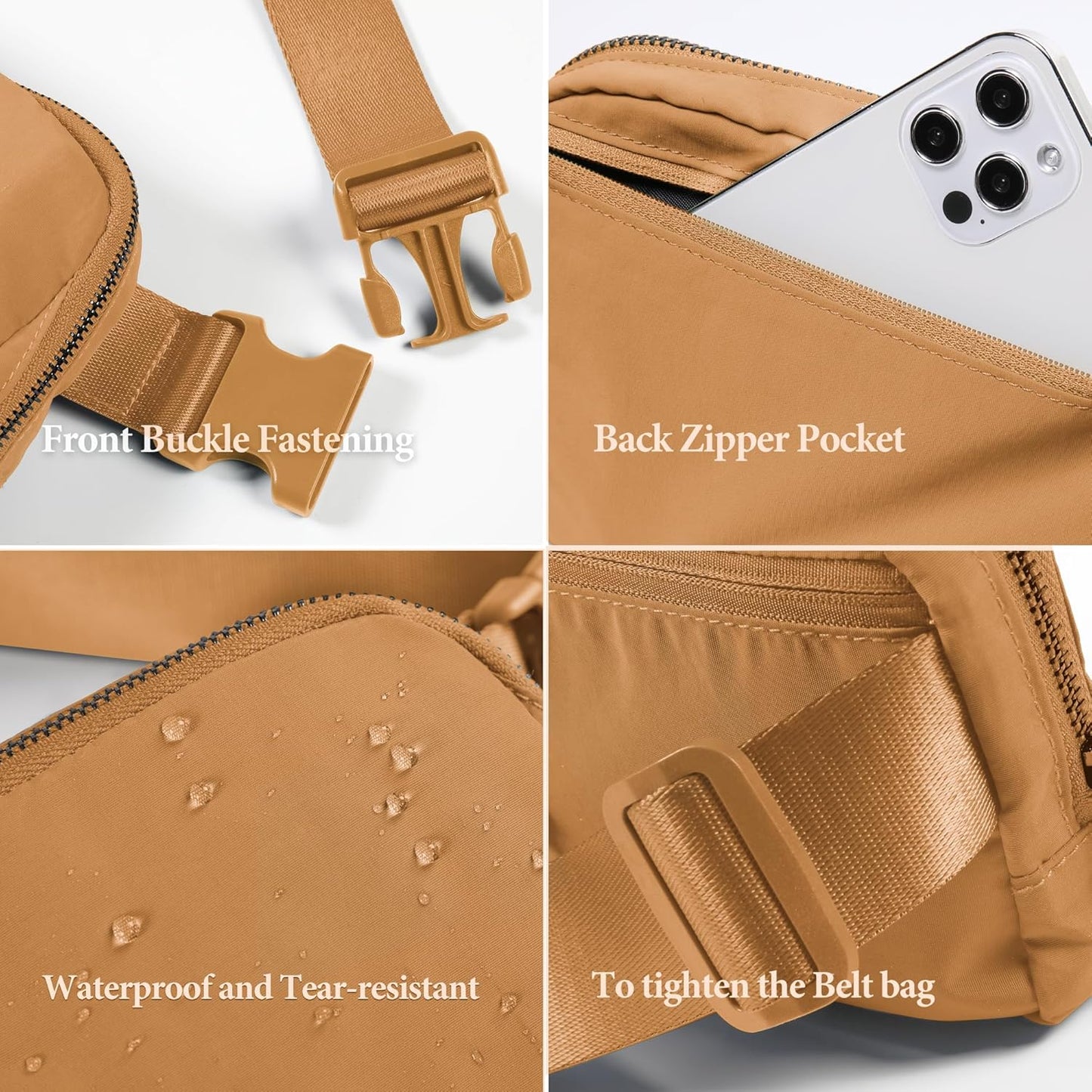 ODODOS Unisex Mini Belt Bag with Adjustable Strap Small Fanny Pack for Workout Running Traveling Hiking, Bronze