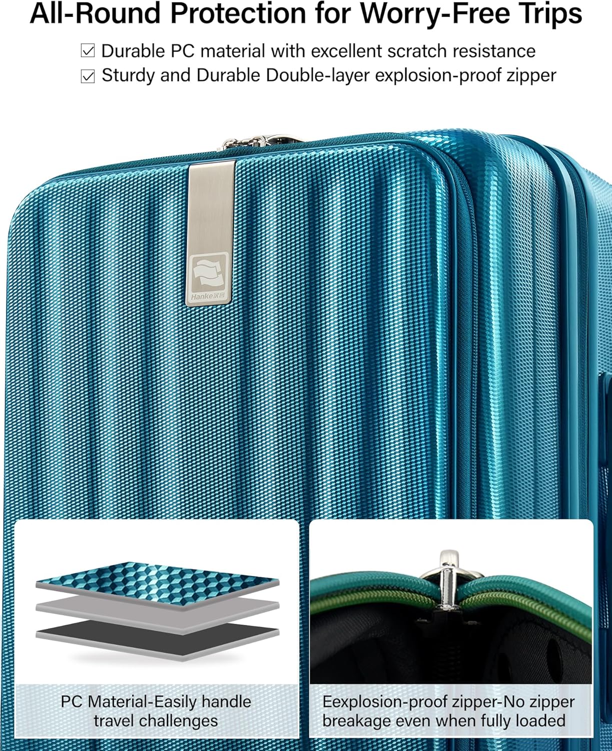 Hanke 20 Inch Expandable Carry On Luggage Airline Approved Top Opening Hard Shell Suitcases with Wheels Lightweight Travel Luggage Carry On Suitcase for Woman Men-Caribbean Blue