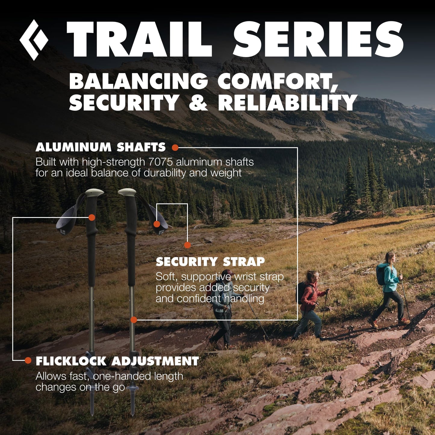 BLACK DIAMOND Trail Trekking Poles Aluminum (Pair), Granite