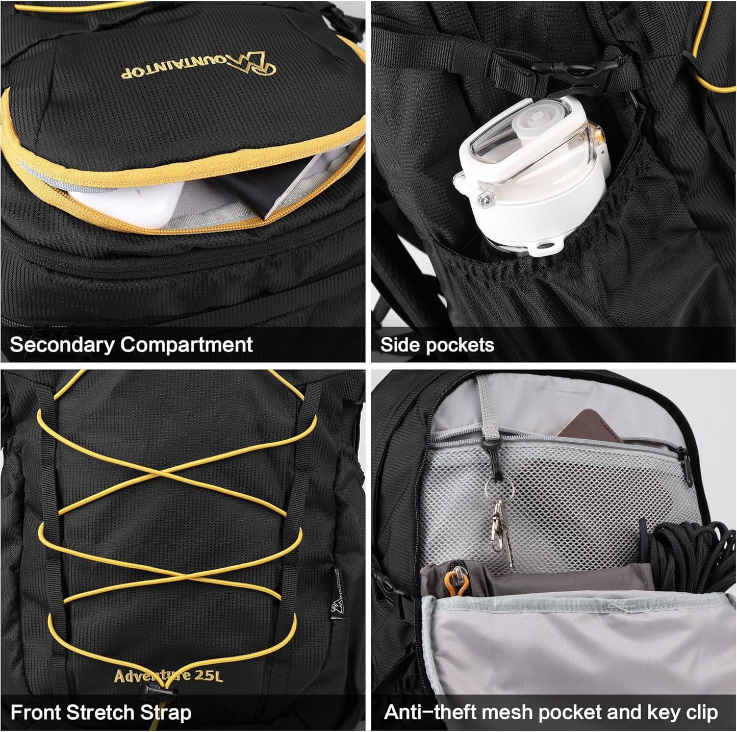 MOUNTAINTOP Hiking Backpack,25 Camping Backpack, Men Women Hiking Daypack Lightweight Travel Backpack for Climbing(Black)