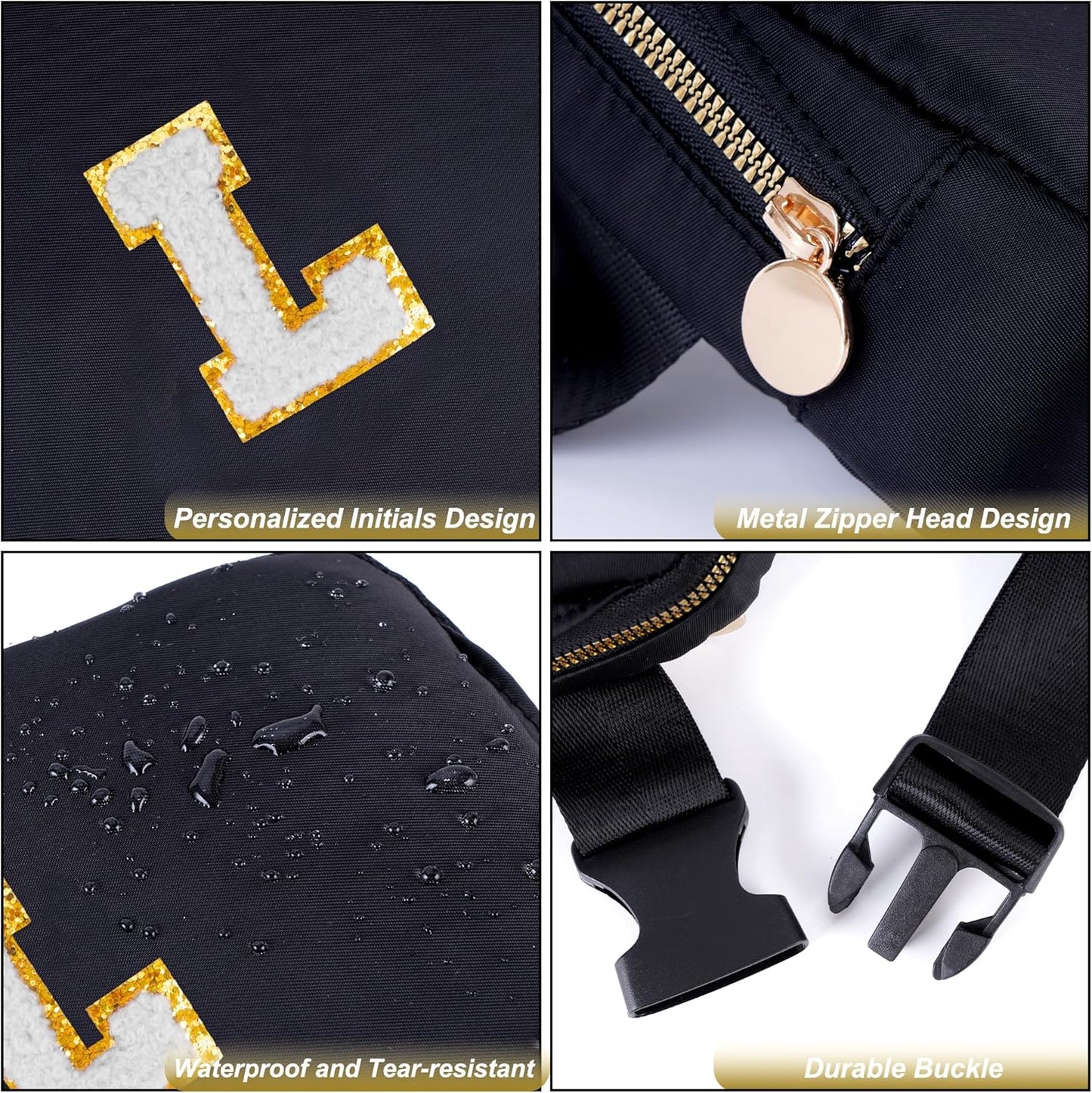 Graduation Gifts for Him - Crossbody Bag for Men, Sling Bag / Waist Pack for Travel & Sports, Initial White L, Black