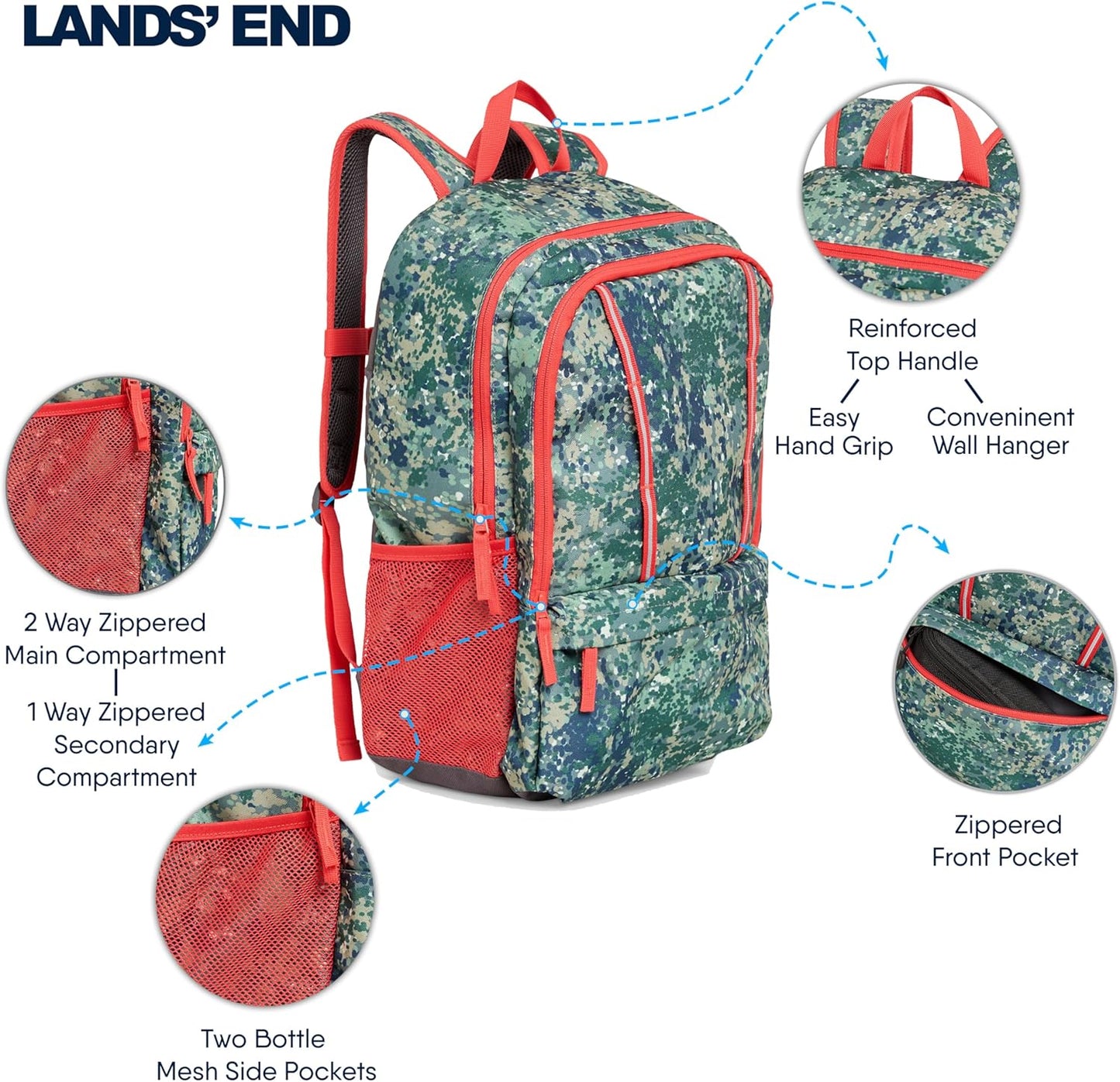 Lands' End Unisex Kids Large ClassMate Lightweight Durable Elementary School Backpack, Dusty Olive