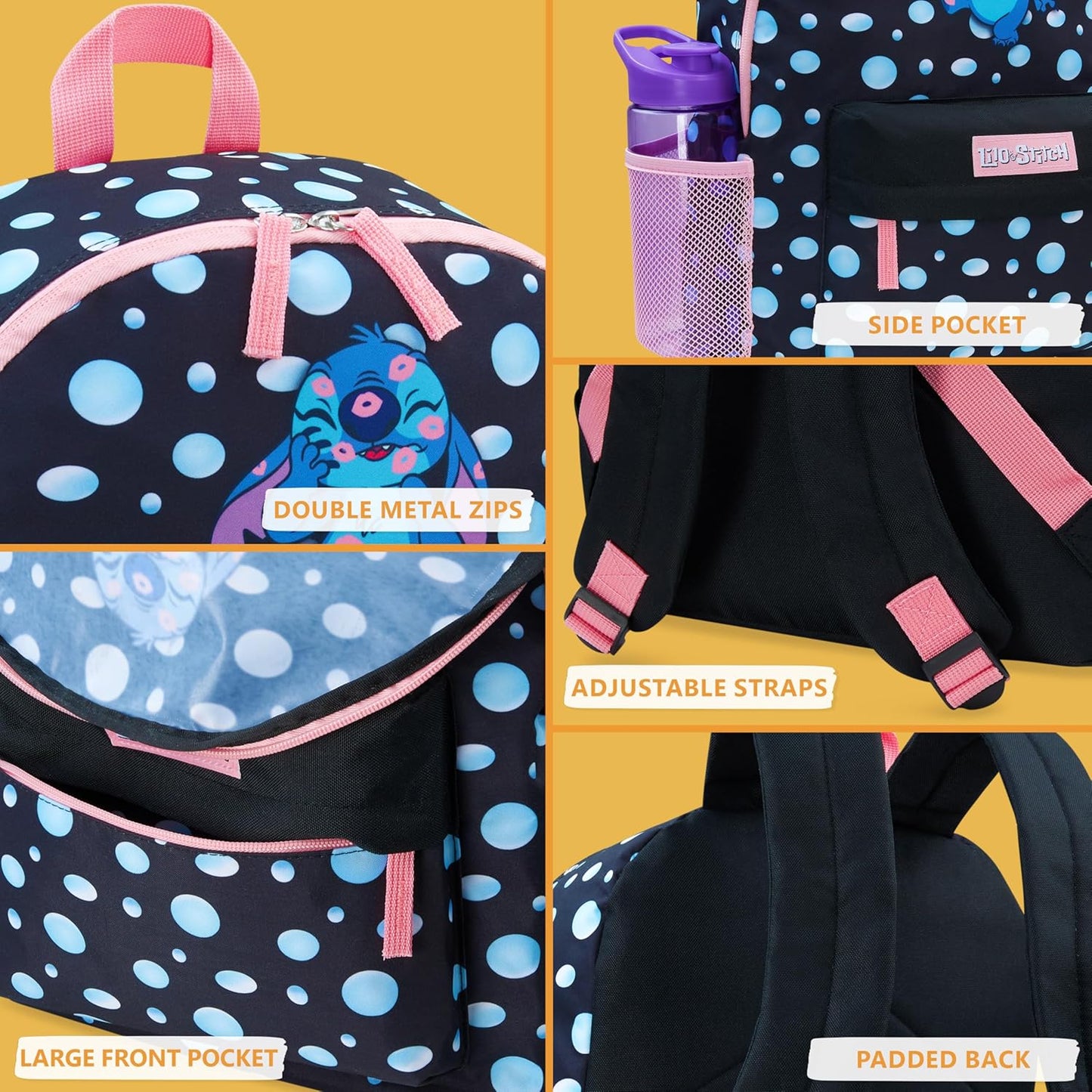 Disney Stitch Backpack for Girls Teens School Bag Kids Book Bag School Supplies Gifts (Black)