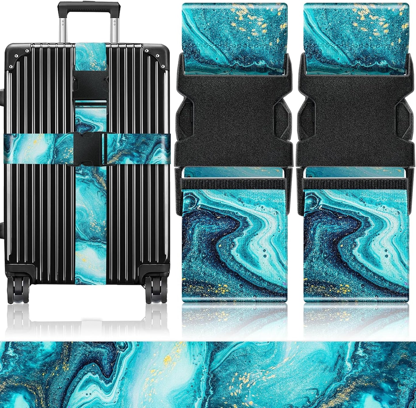 Slohif Luggage Straps for Suitcases Travel Belt Accessories Luggage Connector Identifiers Over Handle with Buckle Unique Nylon Adjustable Strap for Sleeping Bag Car Seat Green Marble(2 Pack)
