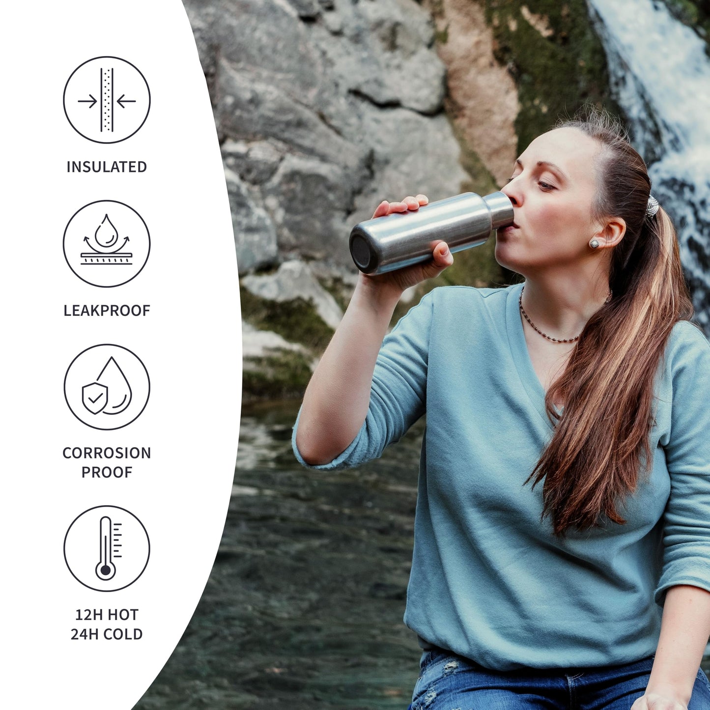 Bambaw 24 oz Metal Water Bottle, Insulated Stainless Steel Water Bottle, Great for Travel, Wide