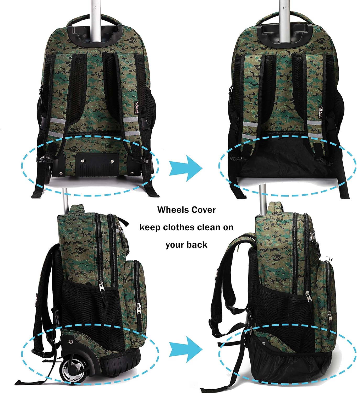 Tilami Rolling Backpack 18 inch Wheeled Backpack School College Student Travel Trip Boys and Girls