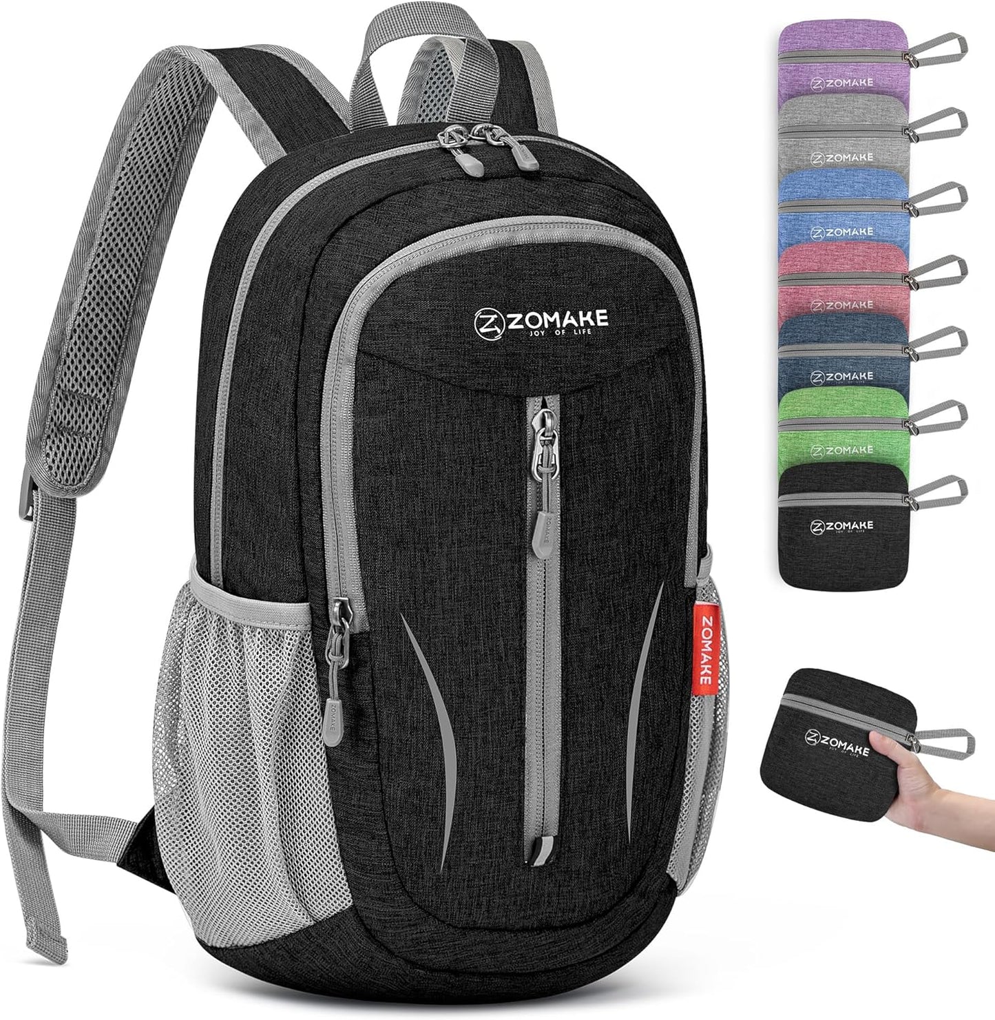 ZOMAKE Ultra Lightweight Packable Backpack 10L,Small Foldable Backpacks Hiking Water Resistant Collapsible Daypack for Women Men(Black-C1)