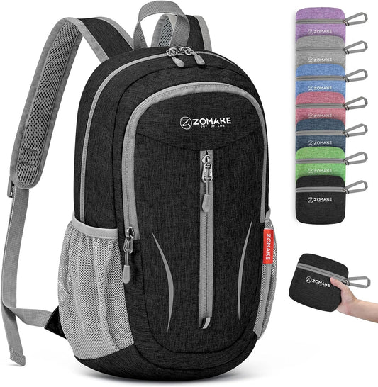 ZOMAKE Ultra Lightweight Packable Backpack 10L,Small Foldable Backpacks Hiking Water Resistant Collapsible Daypack for Women Men(Black-C1)