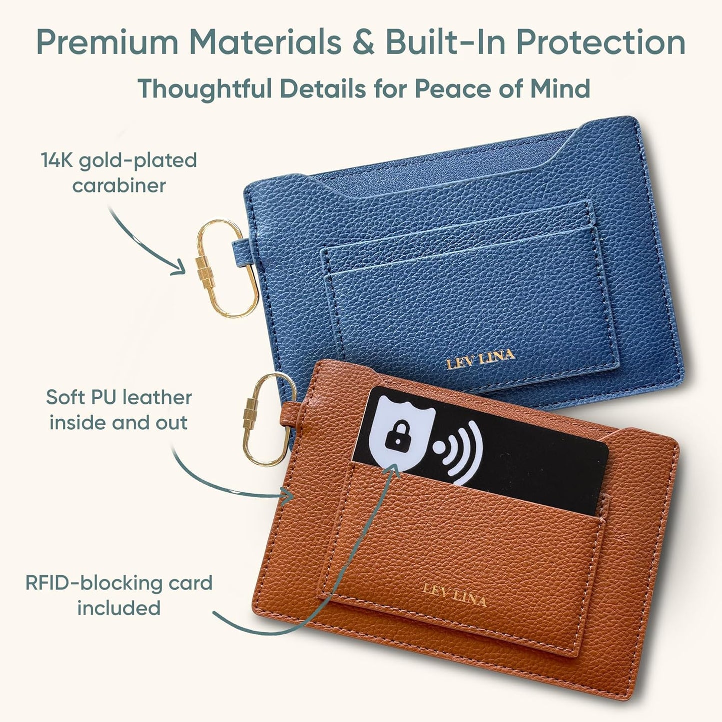 Passport Holder for Travel RFID Blocking Slim Leather Passport Wallet & Passport Book Cover Case with Gold Tone Screw Carabiner and Gift Pouch, Airport Essentials (NAVY)