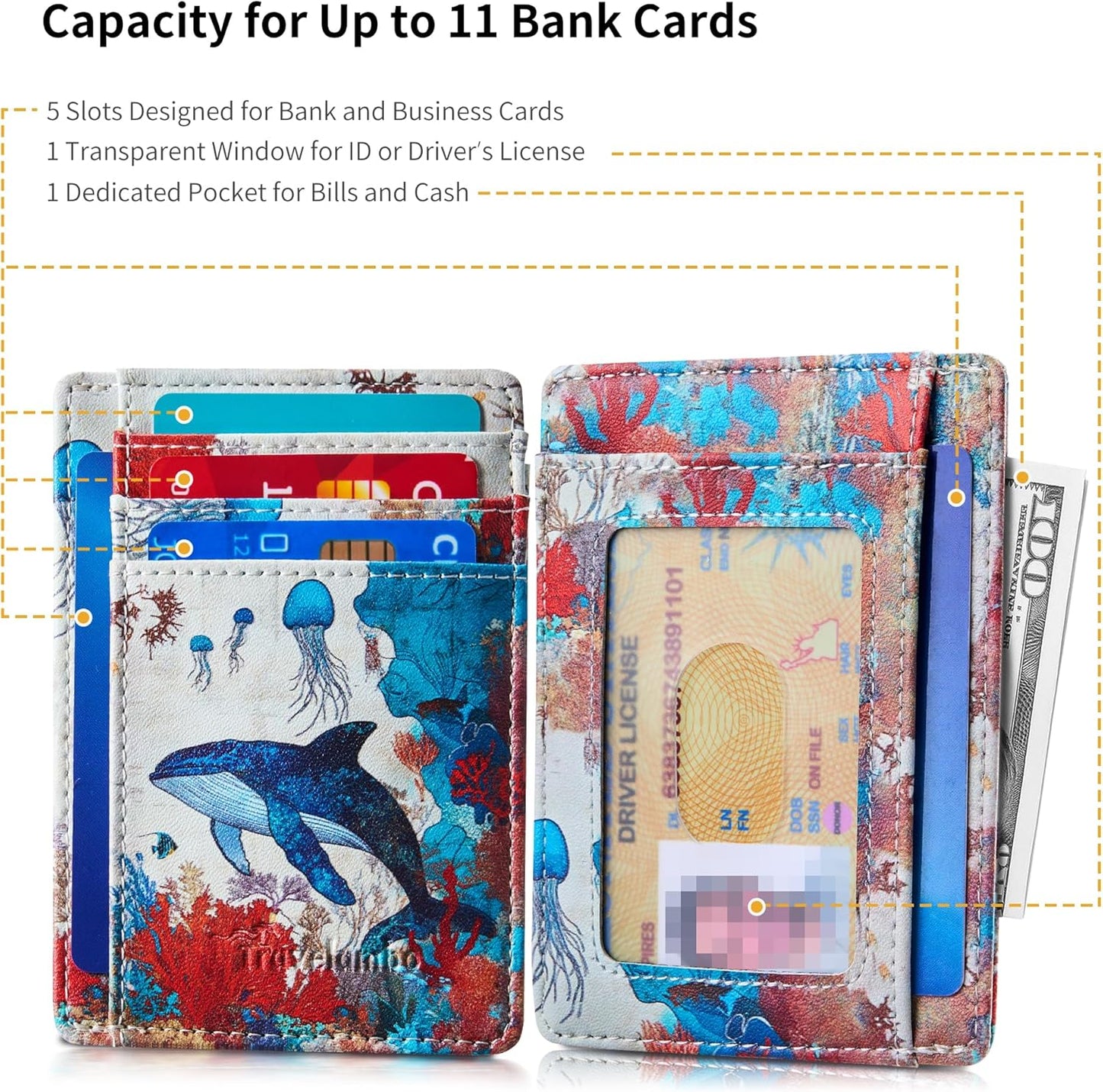 Travelambo Front Pocket Minimalist Leather Slim Wallet RFID Blocking Medium Size