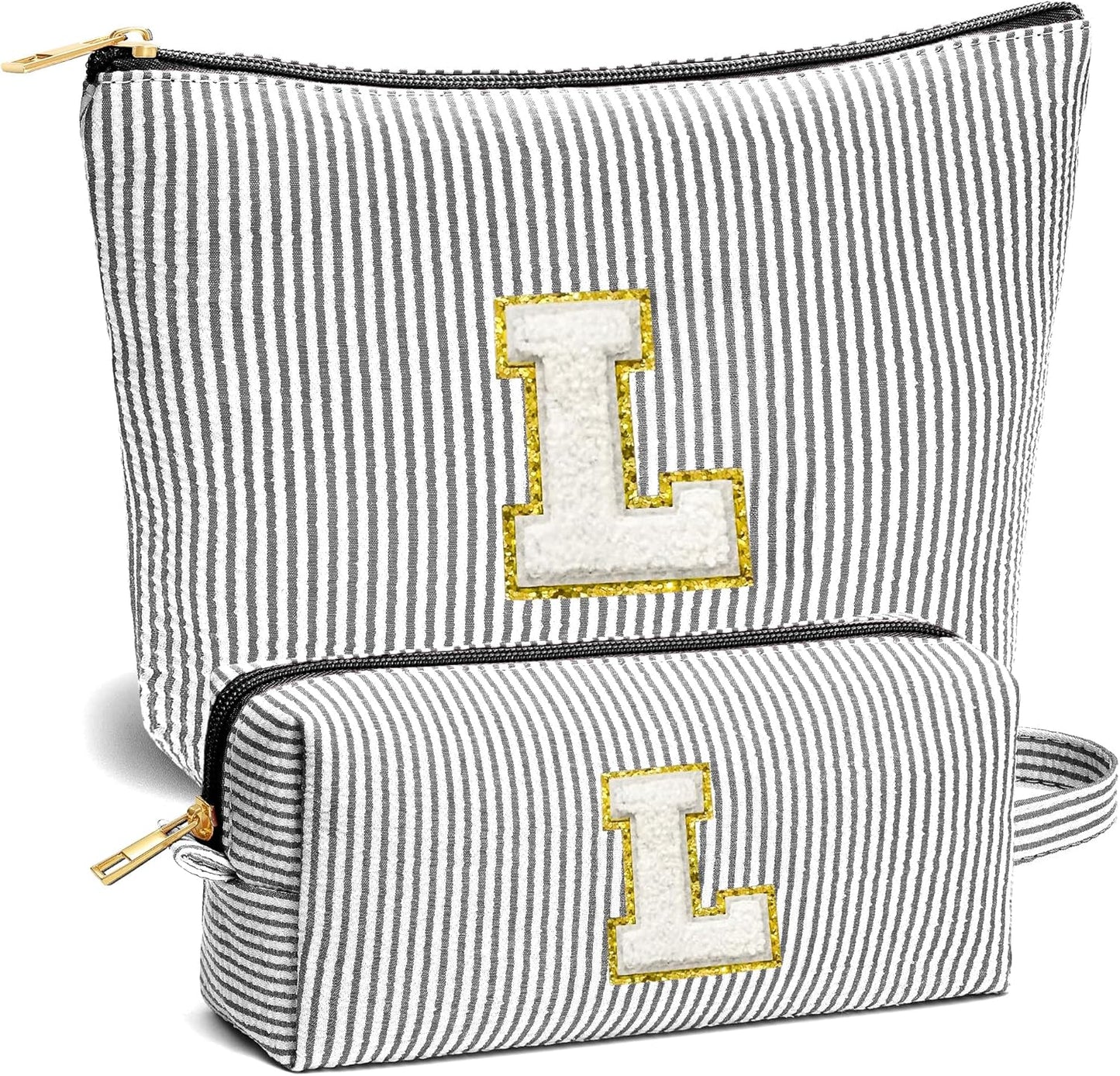 Travel Essentials - Portable Travel Toiletry Bag for Women, Initial Makeup Kit Organizer Make up Cosmetic Bag Set, Black L