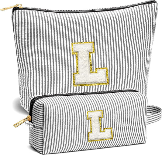 Travel Essentials - Portable Travel Toiletry Bag for Women, Initial Makeup Kit Organizer Make up Cosmetic Bag Set, Black L