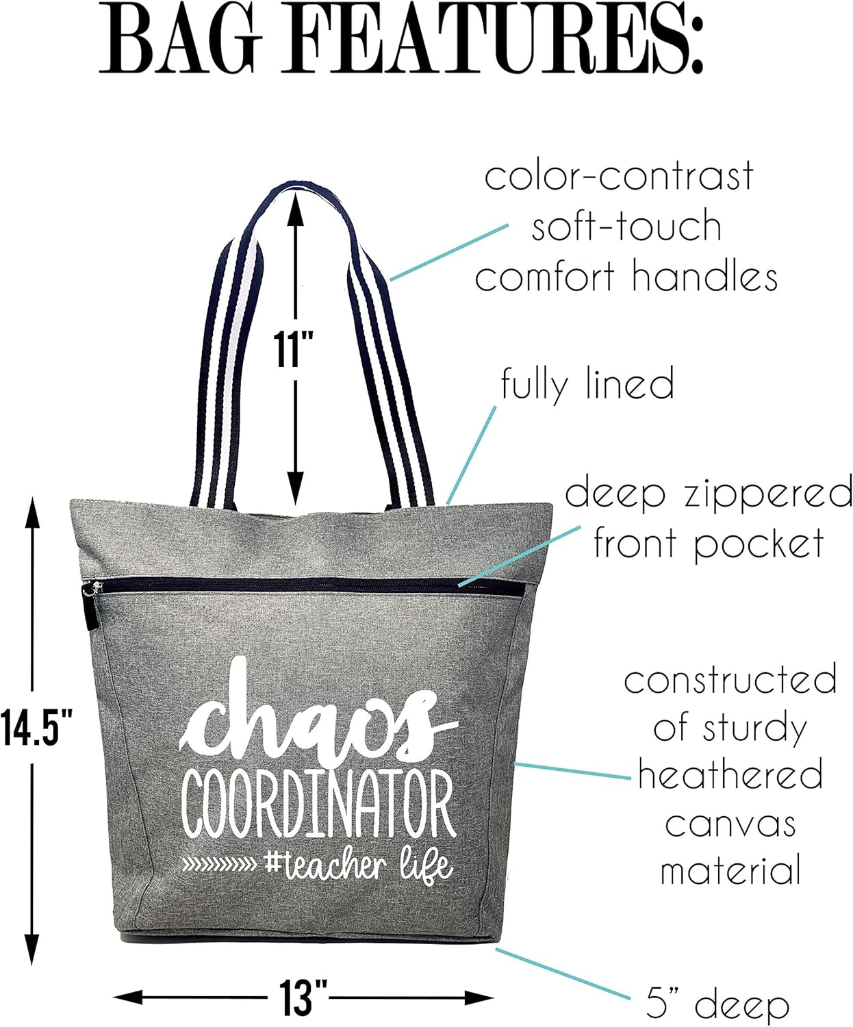 Brooke & Jess Designs Teacher Tote Bag for Work - Teacher Handbag Gifts for Women, Teacher Bag Best Teacher Appreciation Gift