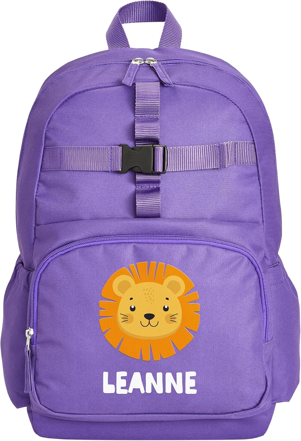 Let's Make Memories Personalized Kids Backpack - Backpack for School - For Animal Lovers - Back to School - Bookbag - Matching Lunchbox/Water Bottle Sold Separately - Purple - Lion