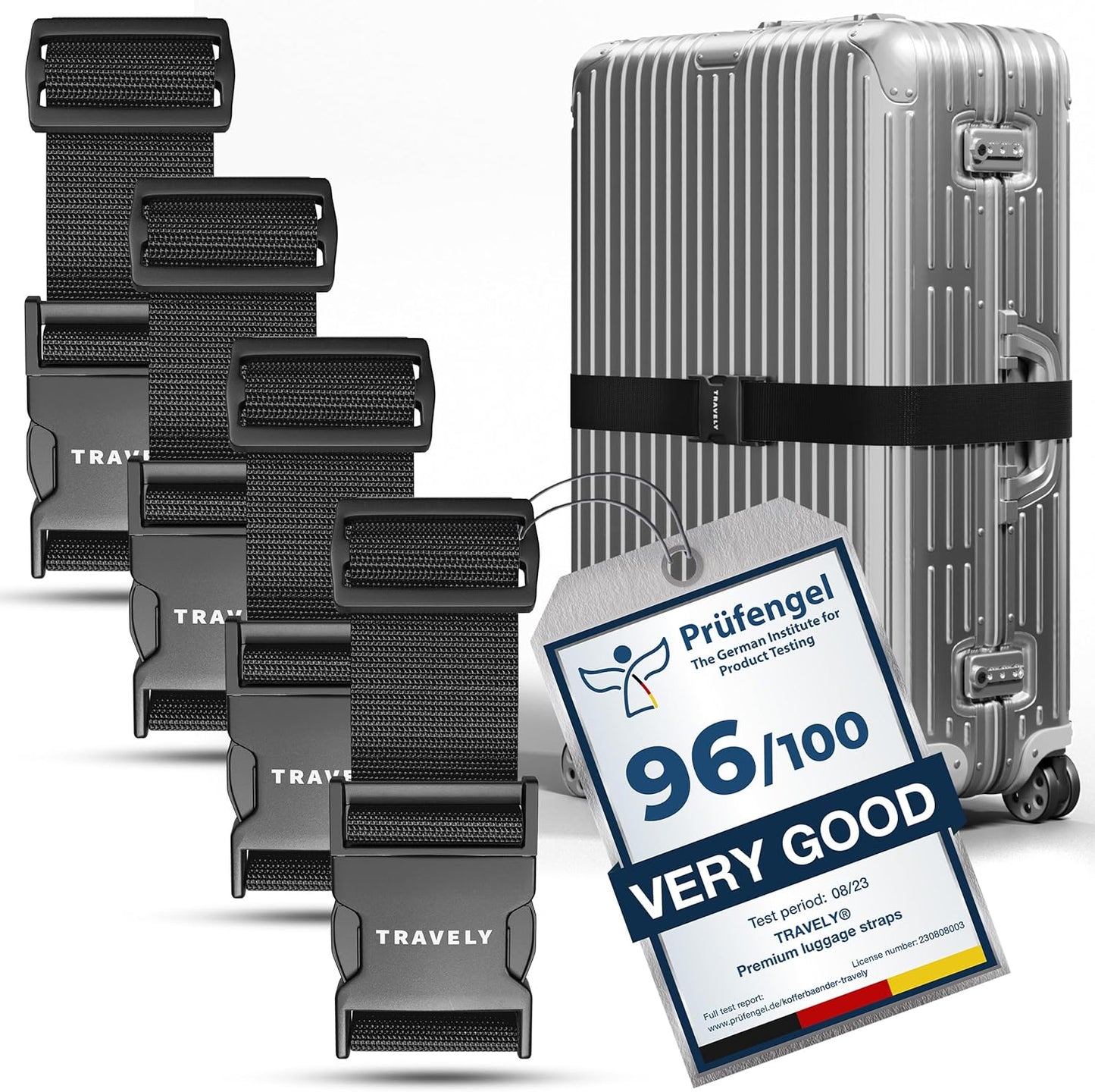TRAVELY luggage straps - Particularly conspicuous & secure - Incl. 4 name tags - Luggage strap ideal crosswise - [set of 4]