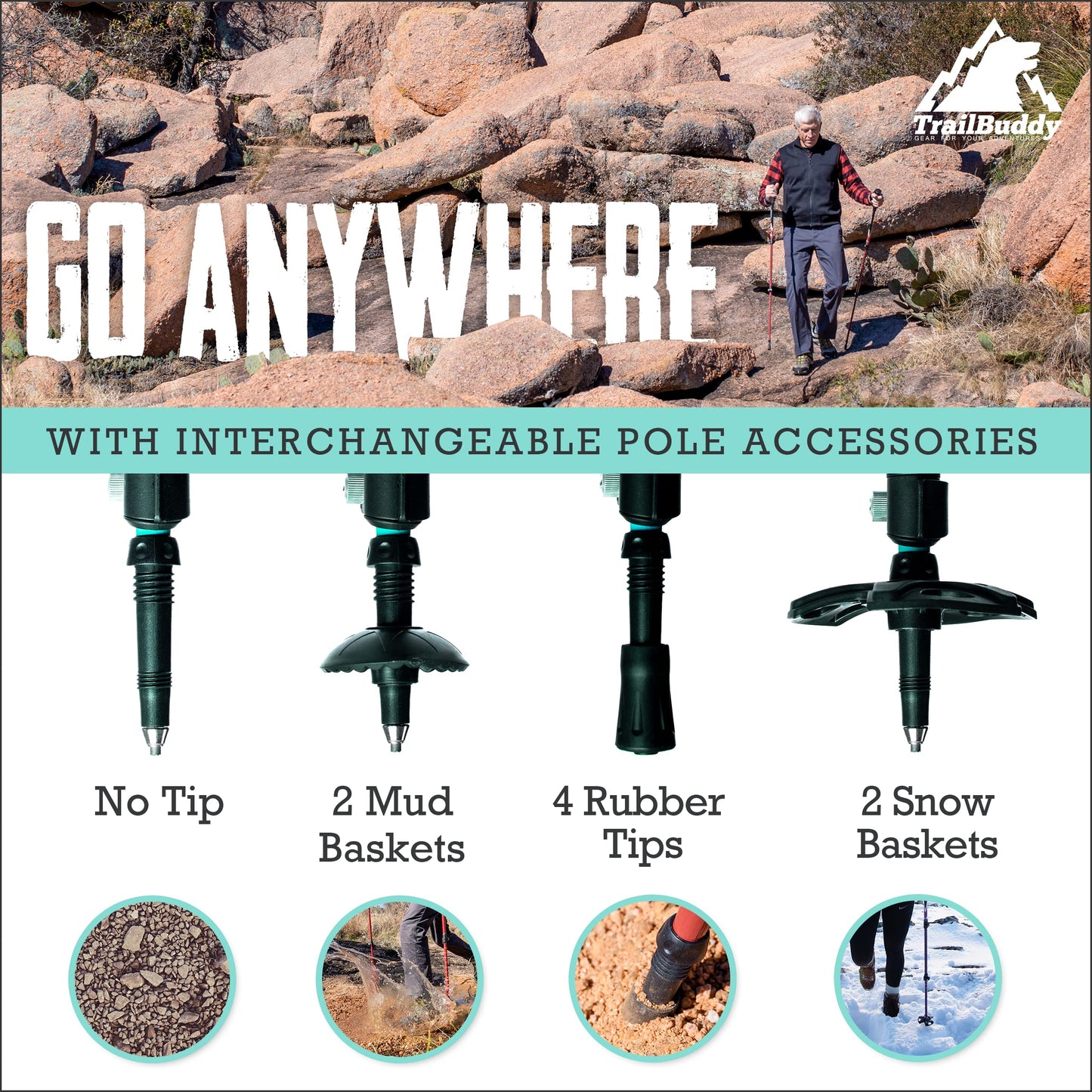 TrailBuddy Trekking Poles – Lightweight 7075 Aluminum Hiking Poles for Women, Men & Seniors