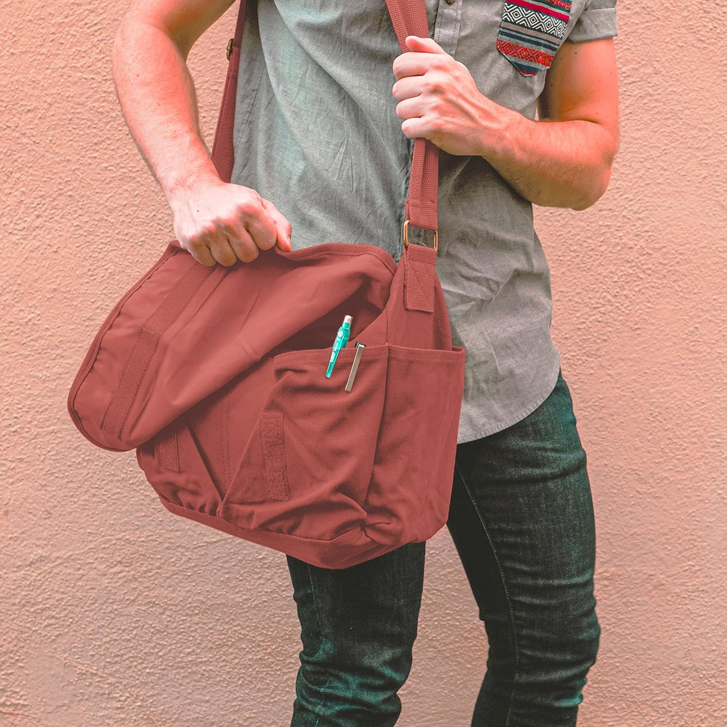 Sweetbriar Classic Vintage Messenger Bag - Original Heavyweight Cotton Canvas Shoulder Bag with