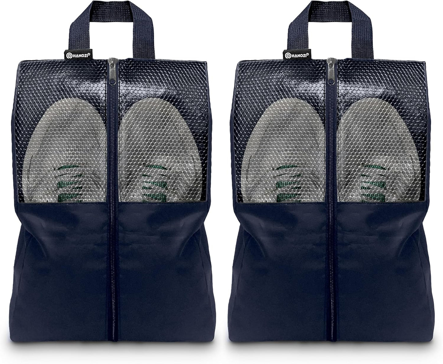 Shoe Bags For Travel, Used As For Storage or Shoe Travel Bag, Space Saving When Travelling With This Travel Shoe Bags For Packing, Featuring Waterproof Nylon Sneaker Bag. (Navy, 2 Pack, Large)