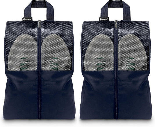 Shoe Bags For Travel, Used As For Storage or Shoe Travel Bag, Space Saving When Travelling With This Travel Shoe Bags For Packing, Featuring Waterproof Nylon Sneaker Bag. (Navy, 2 Pack, Large)