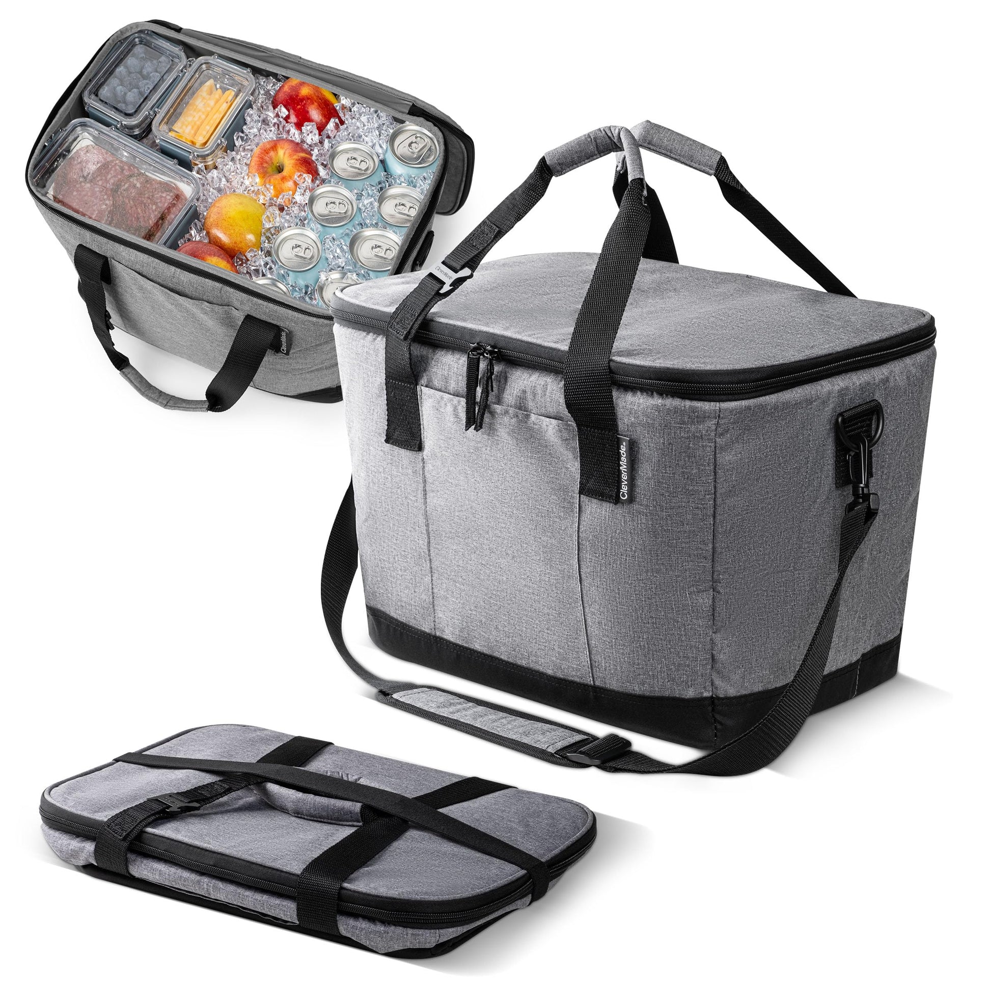 CleverMade Tahoe Collapsible Cooler Bag, Large Travel Cooler, Heather Gray