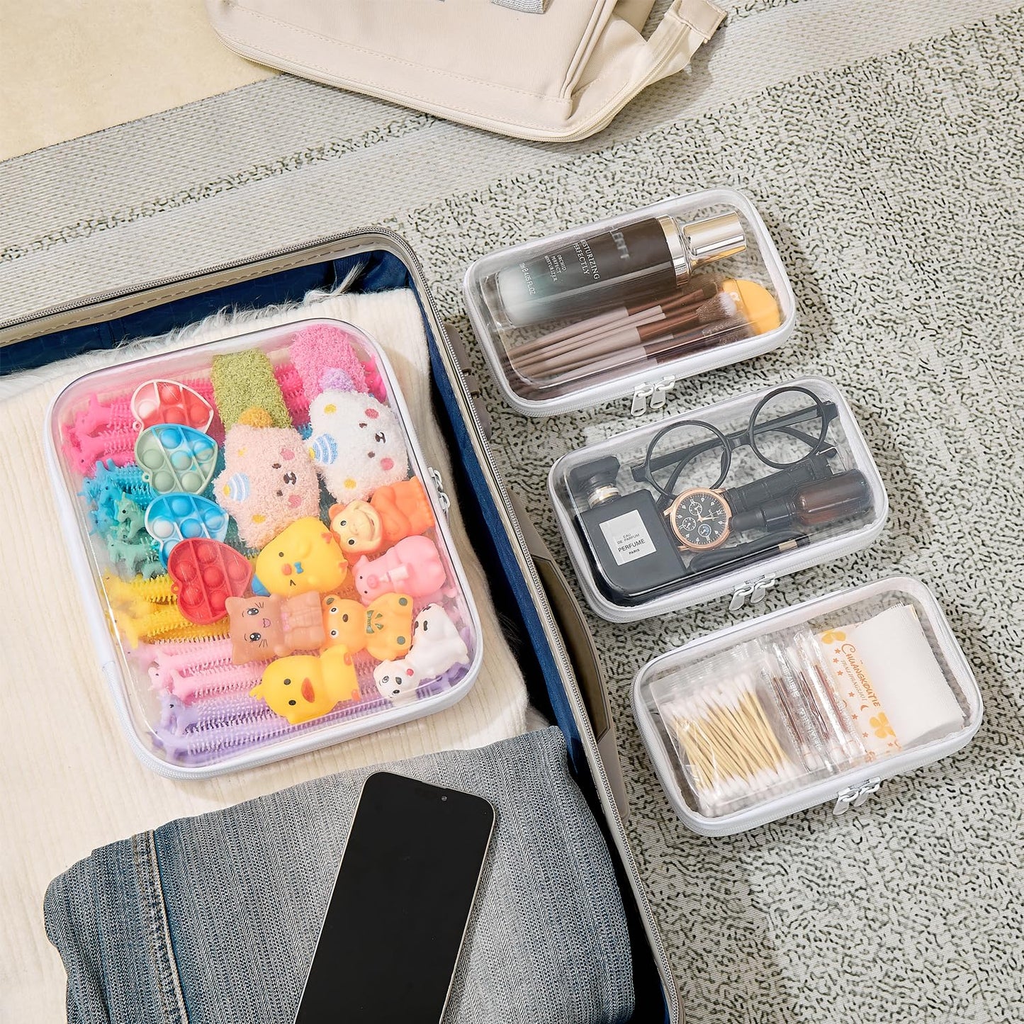 WELPIRT 4 pcs Clear Zipper Pouches,Hard Shell Zipper Case