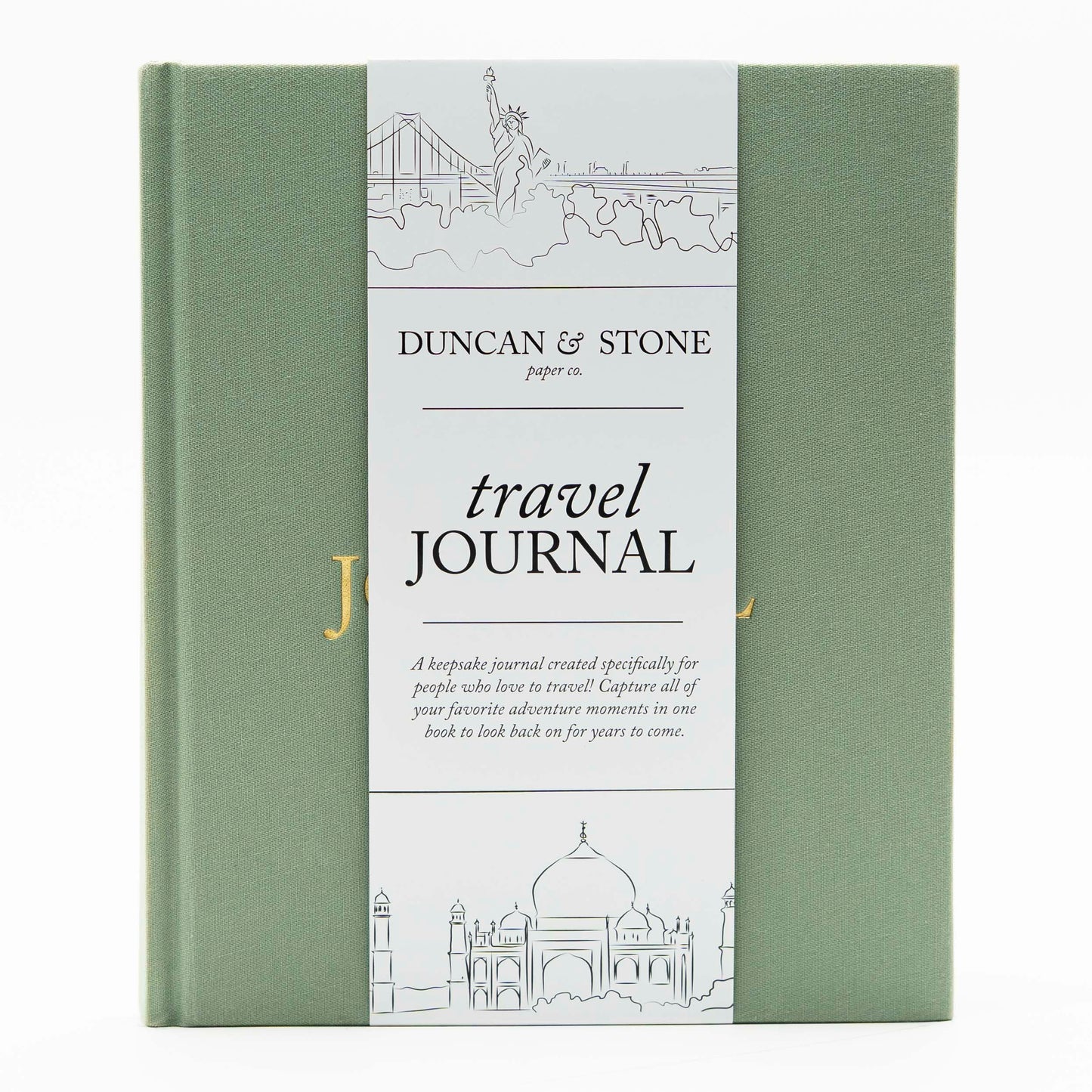 Duncan & Stone Travel Journal with Prompts, Linen Hardcover, Sage Green