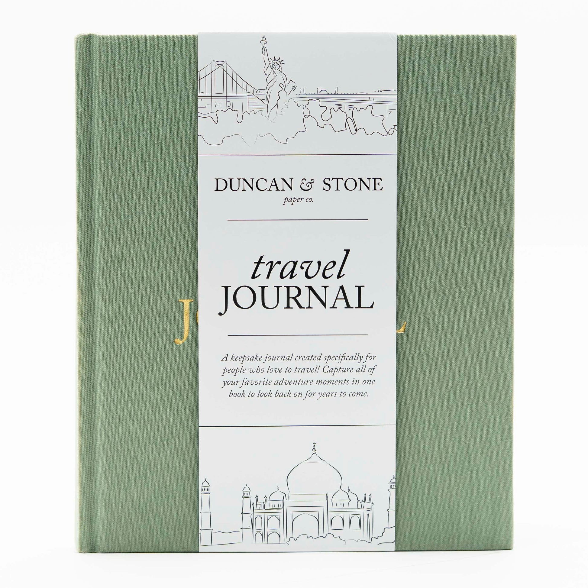 Duncan & Stone Travel Journal with Prompts, Linen Hardcover, Sage Green