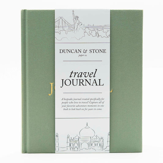 Duncan & Stone Travel Journal with Prompts, Linen Hardcover, Sage Green