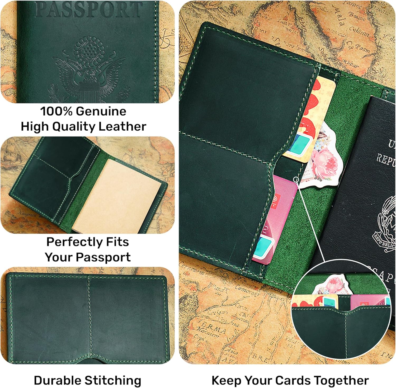 HIFA Leather Passport Holder, Handmade Passport Cover with Card and Ticket Slot - Genuine Leather