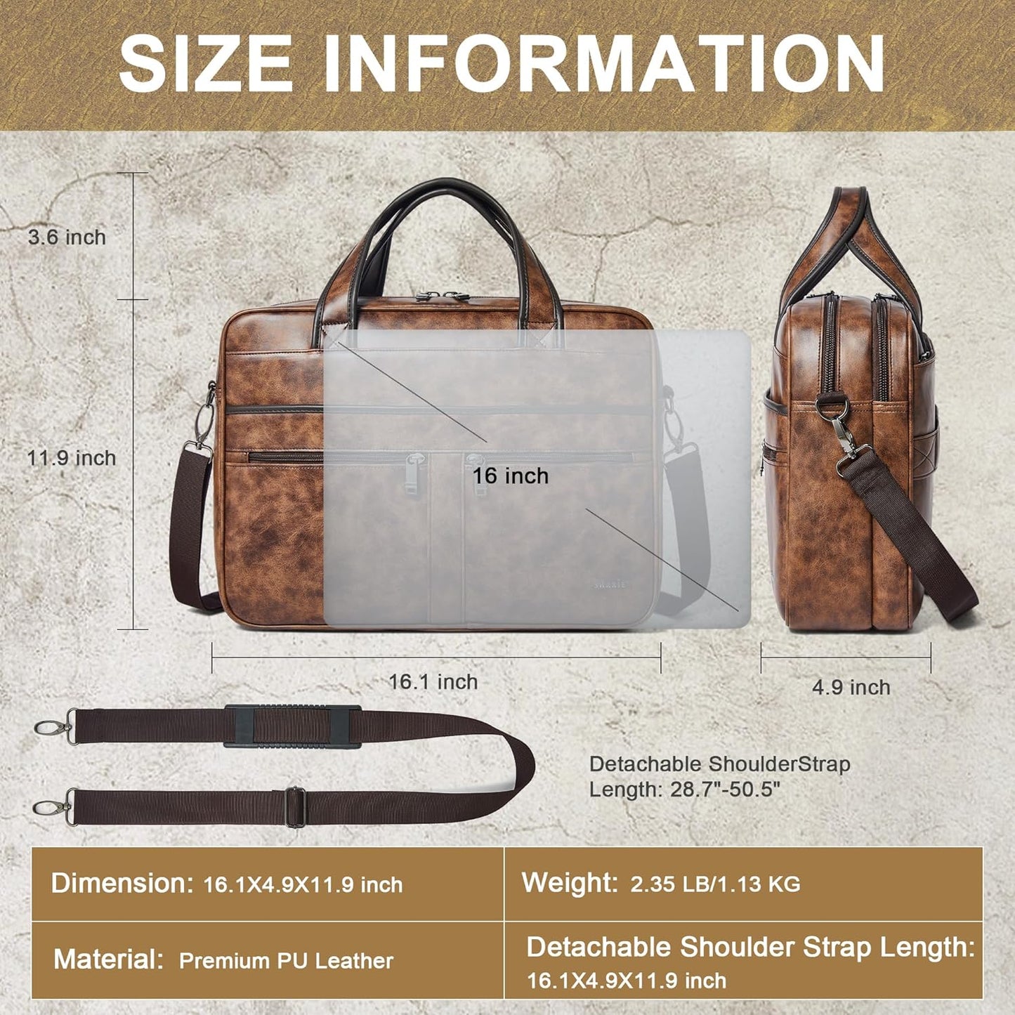 Shrrie Leather Messenger Bag for Men&Women 16 inch Laptop Bag,Water-Resistant Retro Leather Briefcase for Men Business,Work
