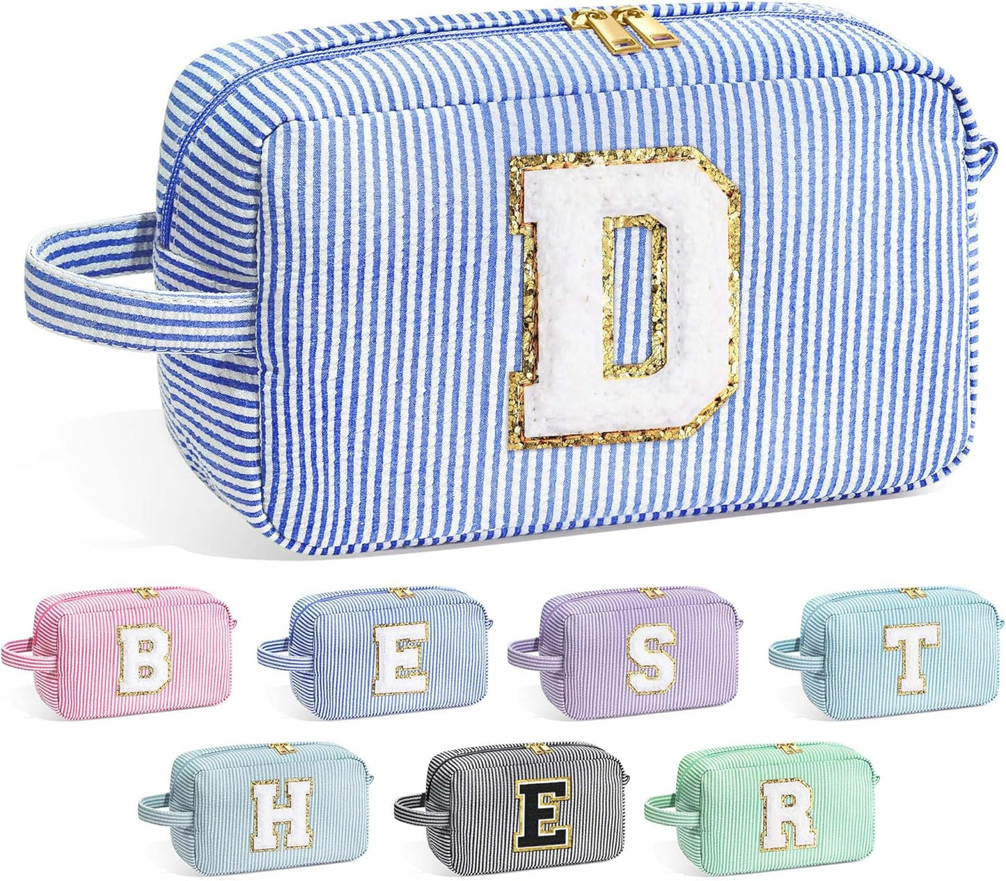YOOLIFE Graduation Gifts for Girls Teen Girls - Monogrammed Initial Blue Makeup Bag, Graduation