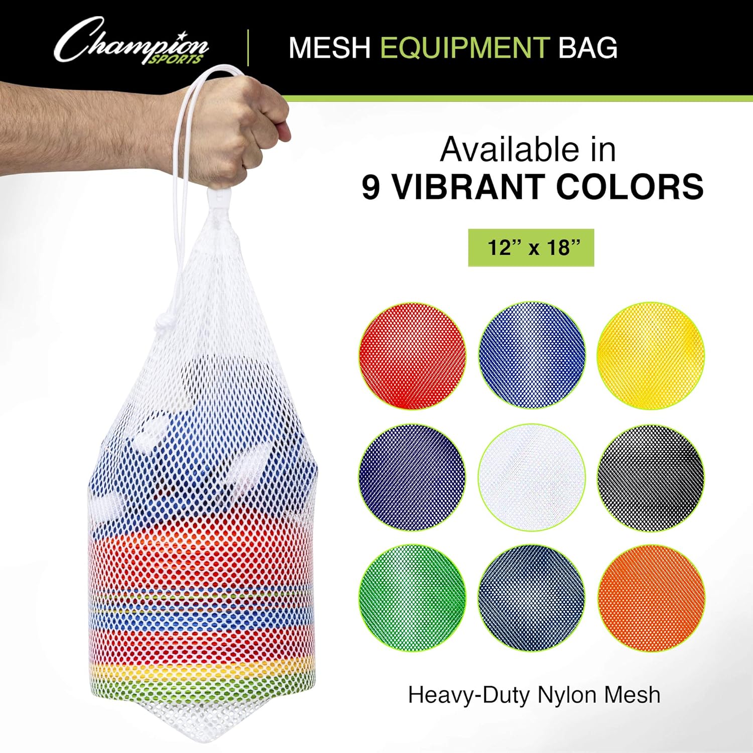 Champion Sports Mesh Equipment Bag – Heavy-Duty Nylon Drawstring Bag with Lock & ID Tag, Breathable