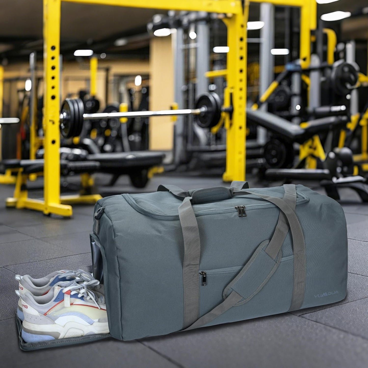 Duffle Bag for Men 65L, Travel Bag with Shoes Compartment, Large Capacity Duffel Bag, Water Resistant & Tear Resistant Women Weekender Bag with Shoulder Strap for Sports Gym Travel Camping (Gray)