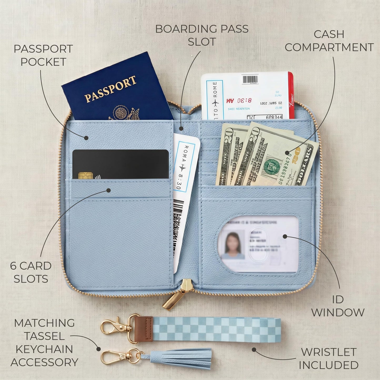 Beautiful Passport Holder And Travel Wallet with Wristlet Strap