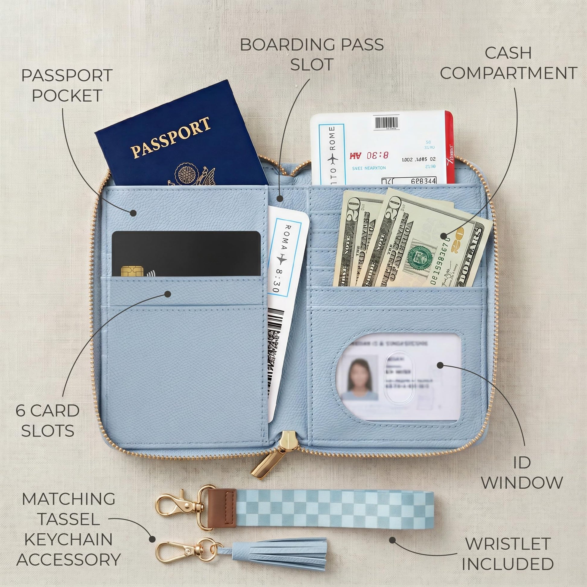 Beautiful Passport Holder And Travel Wallet with Wristlet Strap