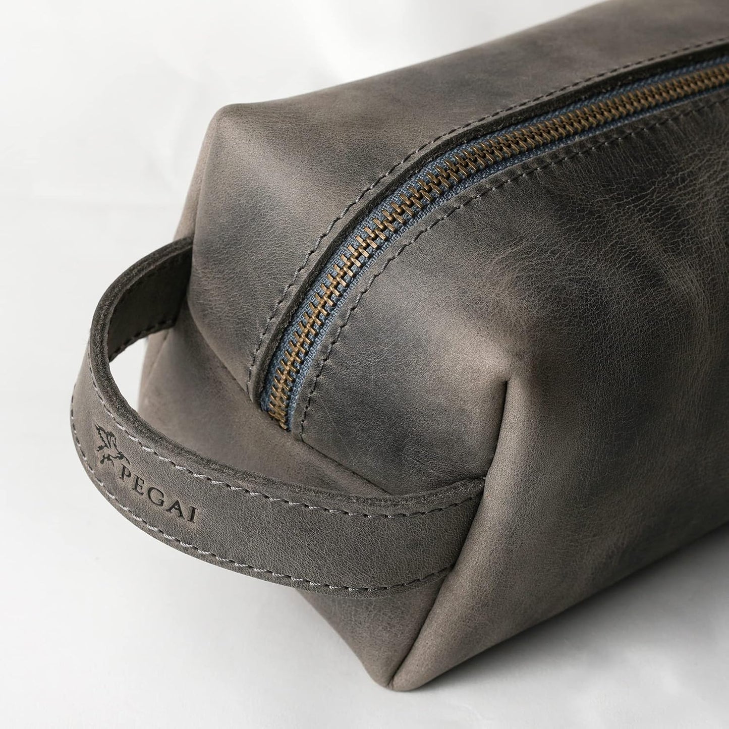 PEGAI Personalized Leather Travel Toiletry Bag for Men | Handmade Top Grain Distressed Dopp Kit, Mens Toiletry Bag, Shaving Kit Case Travel Organizer - Lee (Rock)