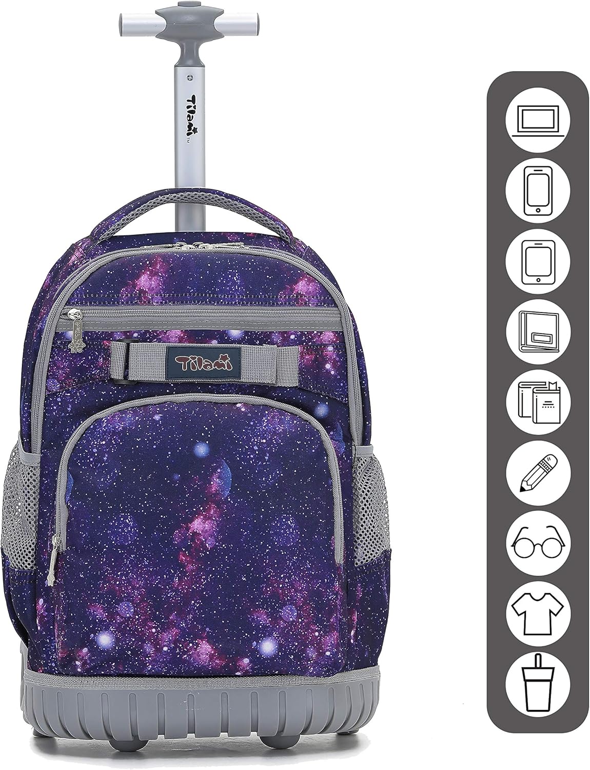 Tilami Rolling Backpack 19 inch Wheeled LAPTOP Boys Girls Travel School Student Trip, Universe Star