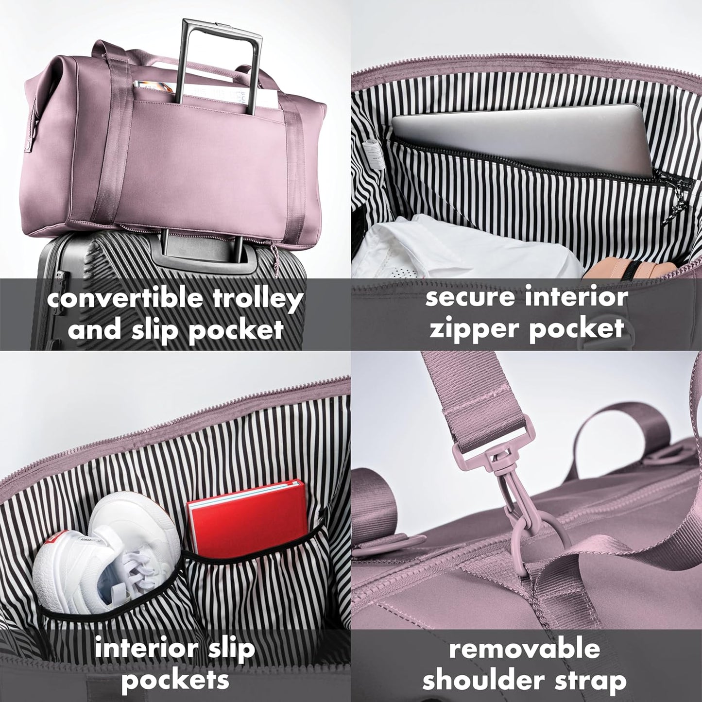 Fit & Fresh Premium Neoprene Weekender Bag With Trolley Sleeve - Large Overnight, Carry-on, Duffel, Gym, and Hospital Bag for Labor & Delivery