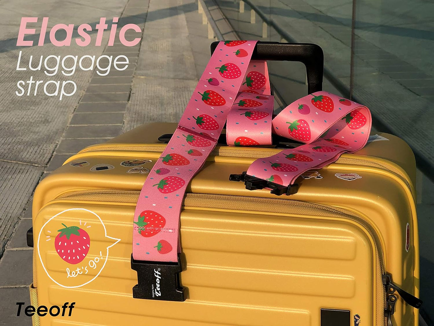 Teeoff Elastic Luggage Straps Suitcase Belts Travel Bag Accessories Adjustable 220CM (Strawberry)