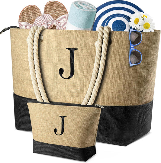 TOPEAST Christmas Gifts for Women - Beach Bags with Makeup Bag Travel Essential Christmas Birthday Gifts for Mom Friends
