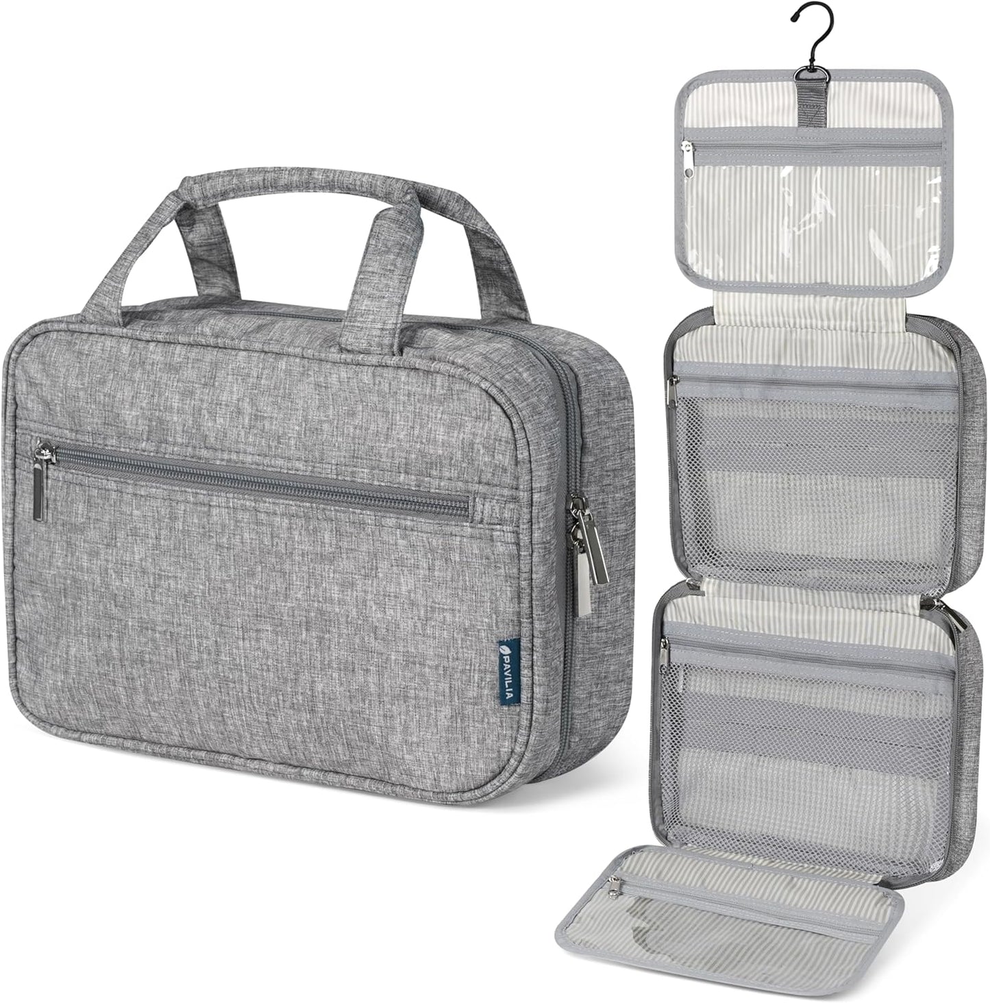 PAVILIA Hanging Toiletry Bag Travel Bag Women Men, Foldable Cosmetic Organizer, Roll up Makeup Bag