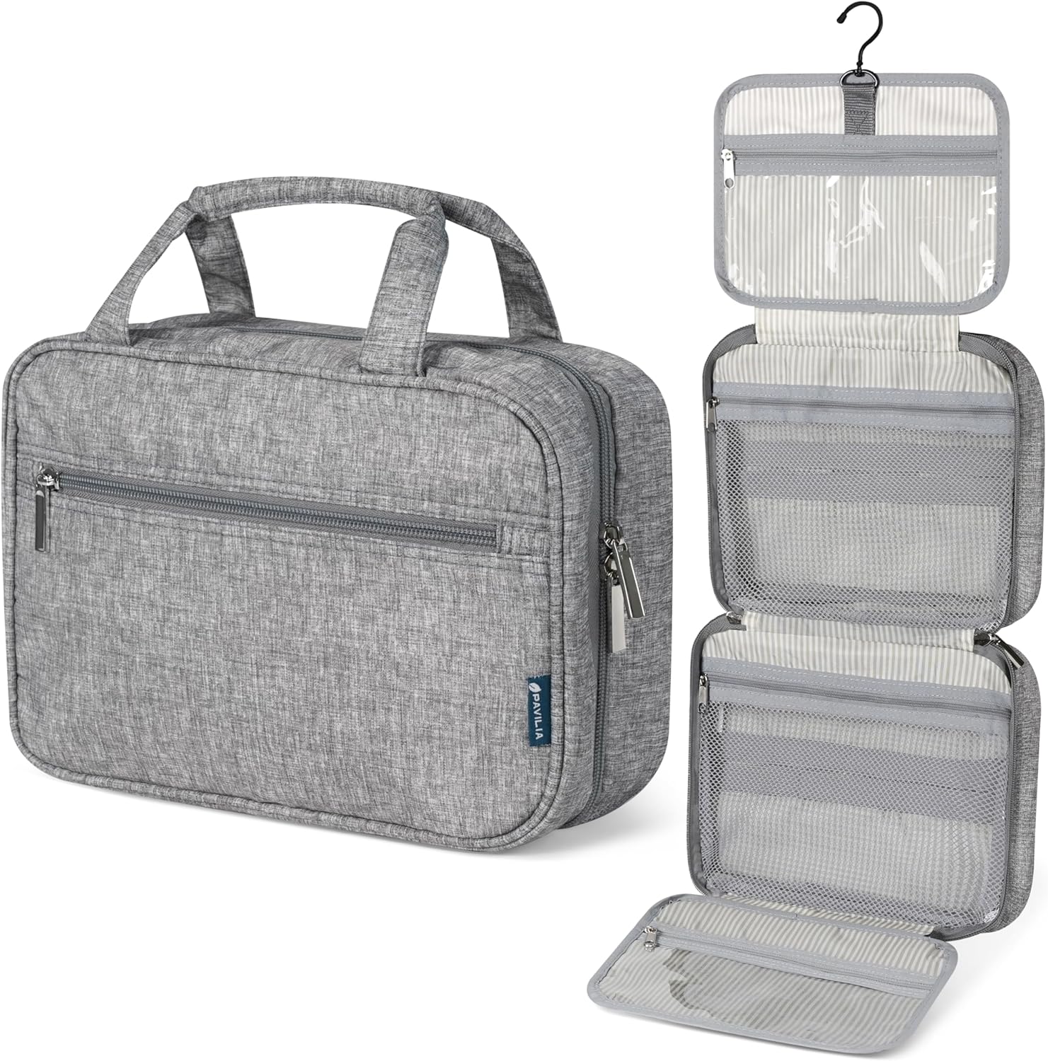 PAVILIA Hanging Toiletry Bag Travel Bag Women Men, Foldable Cosmetic Organizer, Roll up Makeup Bag